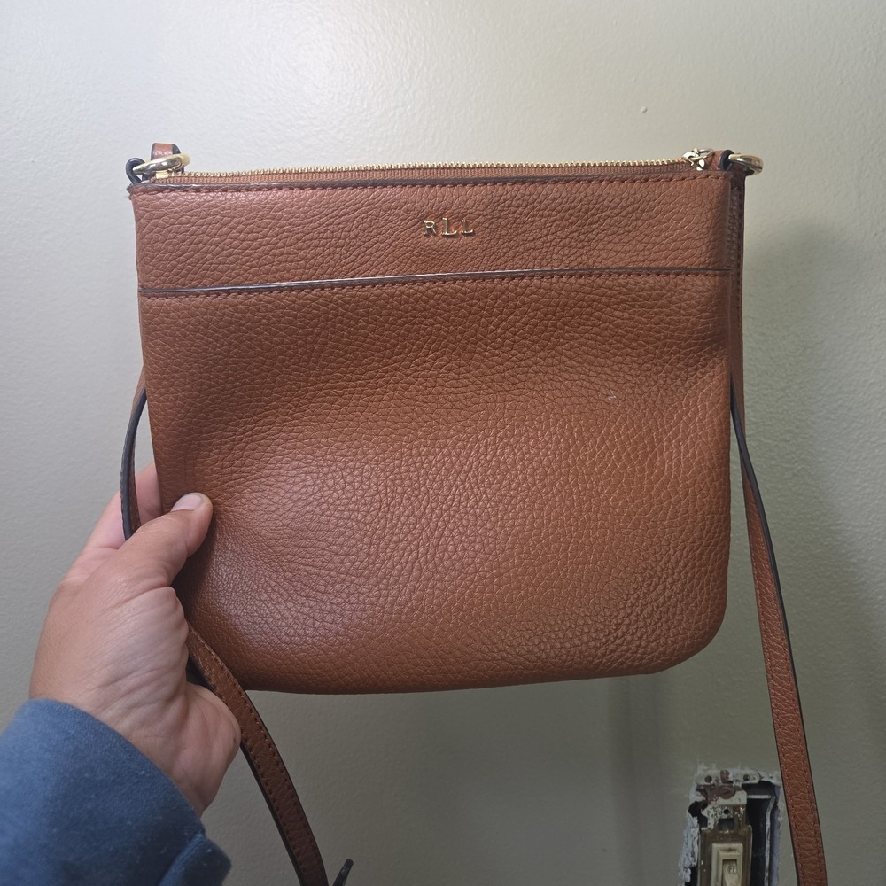 Lauren Ralph Lauren Brown Pebbled Crossbody Bag Zip Adjustable Strap